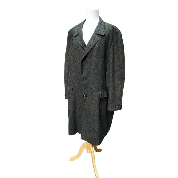Vintage Leavitt Green Wool Long Trench Coat Overcoat  52" chest x 39.5" length - Picture 7 of 16
